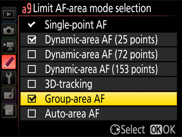 a9: Limit AF-Area Mode Selection